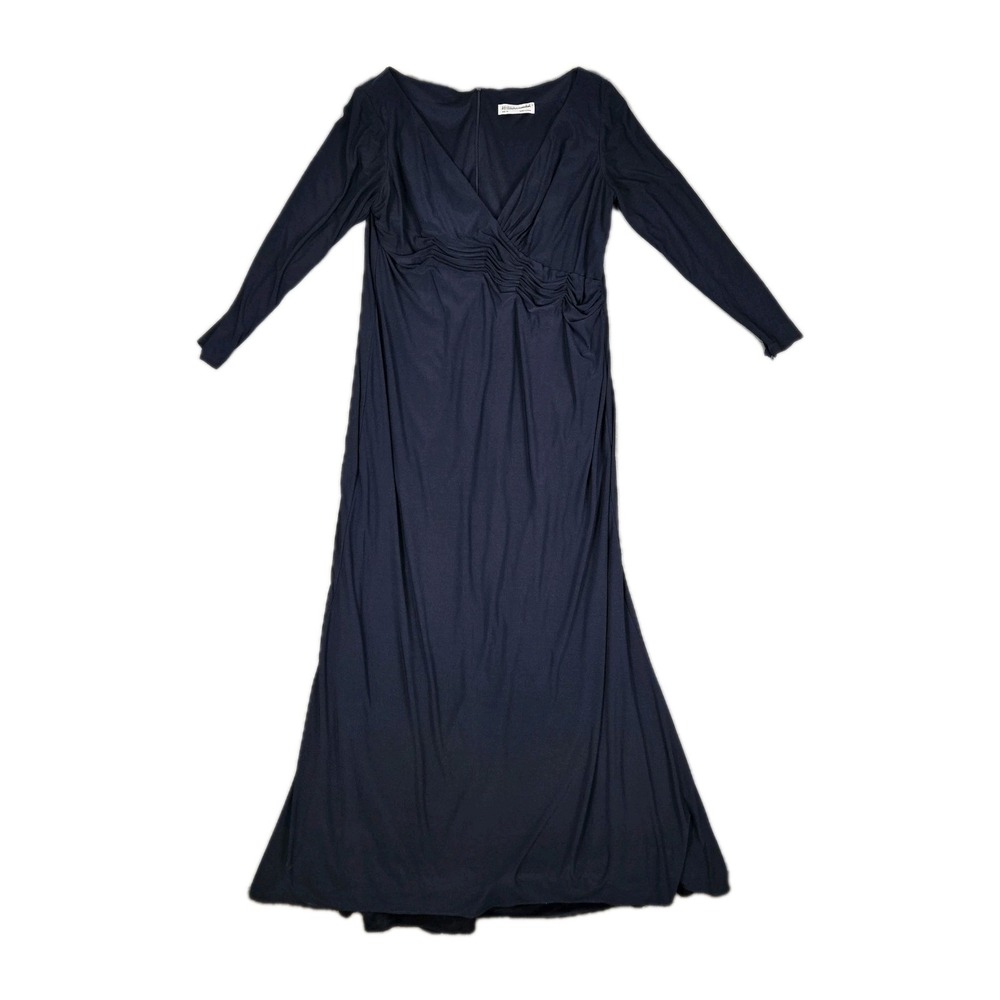 Ieena Mac Duggal Long Sleeve‎ Ruched Jersey Midnight Blue V-Neck Gown Womens 20
